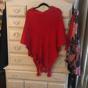Red sweater poncho